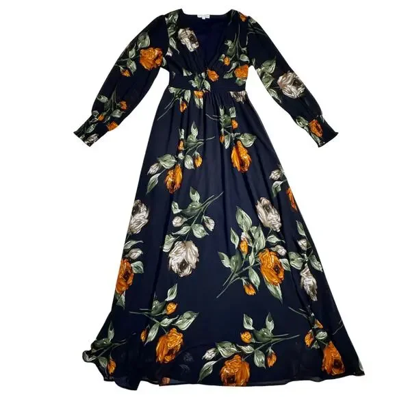 Baltic Born Olivia Midnight Navy Floral Maxi Dress Women's Medium Boho Cottage - Picture 2 of 16